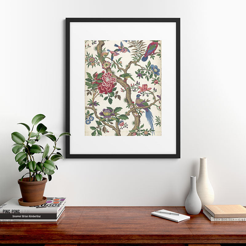 18th Century Chinoiserie Magpie Ivory Peony Garden Framed Art Print