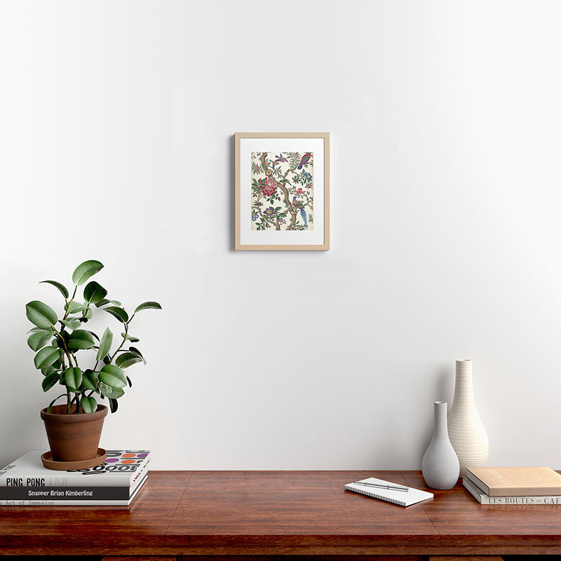 18th Century Chinoiserie Magpie Ivory Peony Garden Framed Art Print