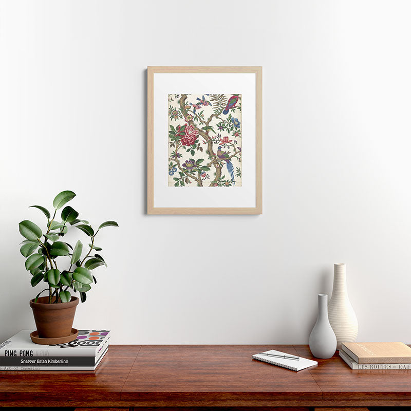 18th Century Chinoiserie Magpie Ivory Peony Garden Framed Art Print