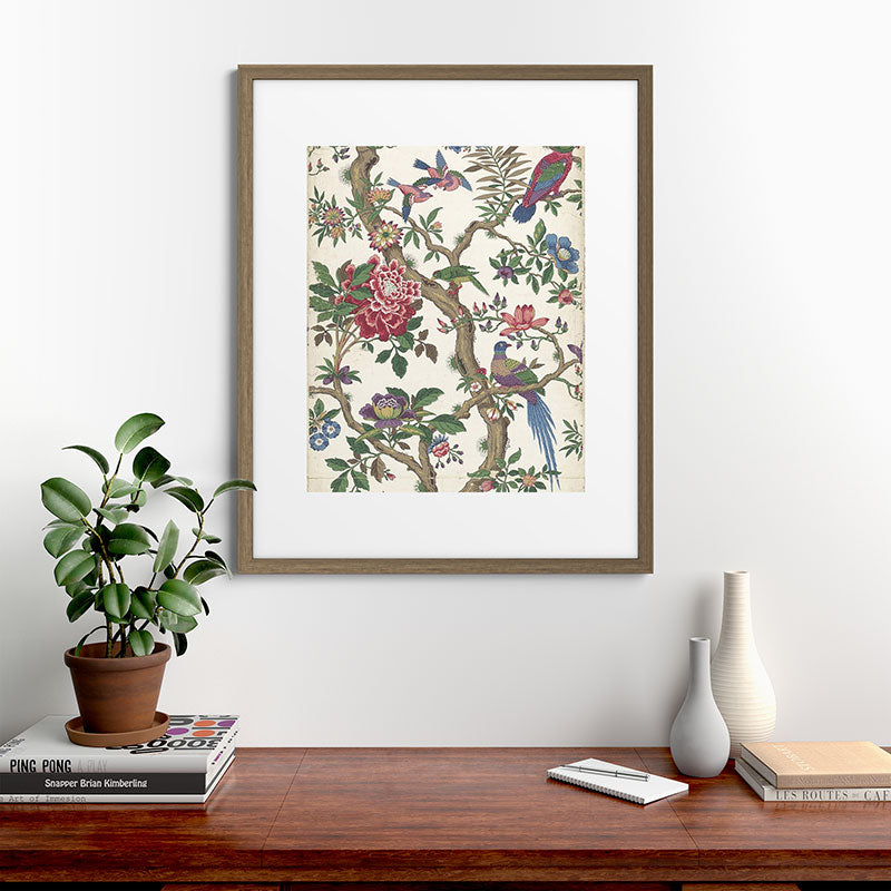18th Century Chinoiserie Magpie Ivory Peony Garden Framed Art Print