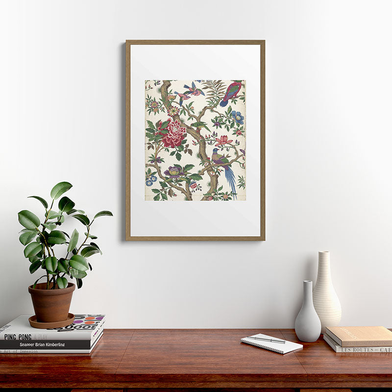 18th Century Chinoiserie Magpie Ivory Peony Garden Framed Art Print