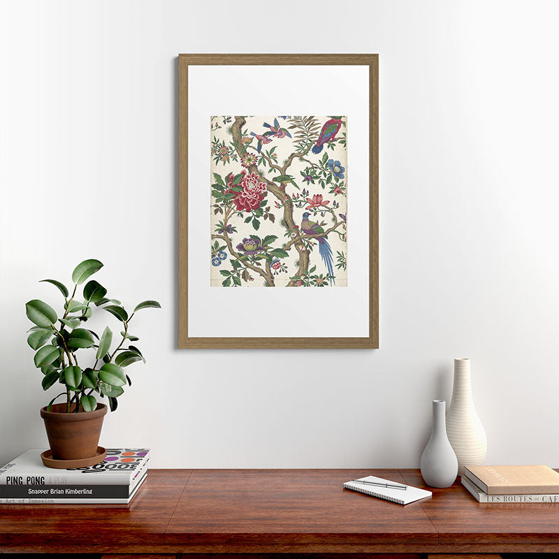 18th Century Chinoiserie Magpie Ivory Peony Garden Framed Art Print