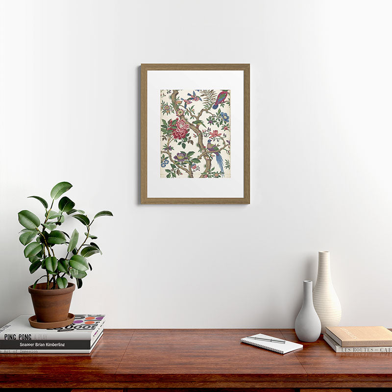 18th Century Chinoiserie Magpie Ivory Peony Garden Framed Art Print