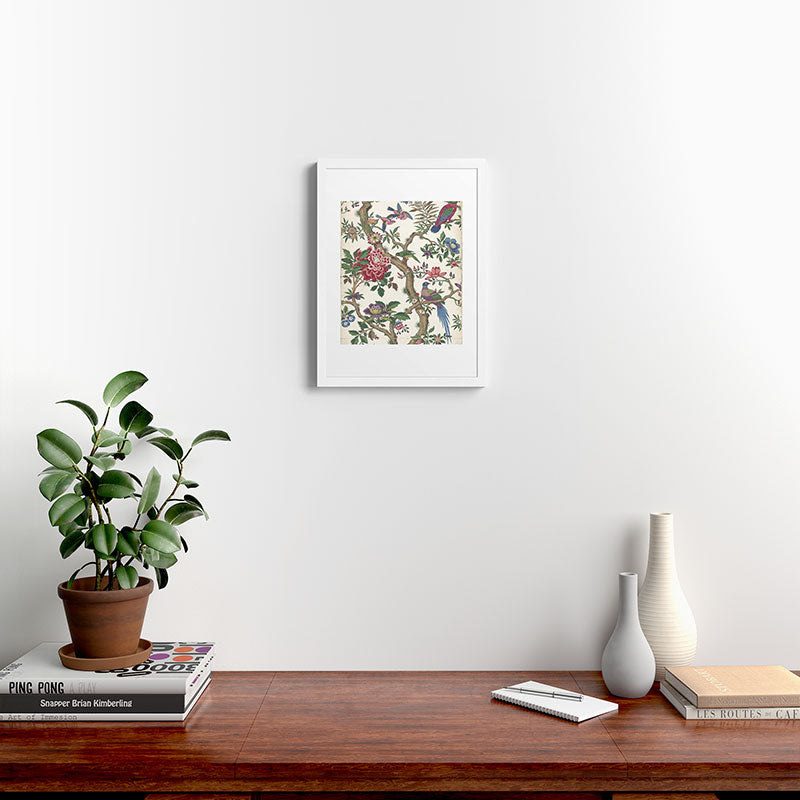 18th Century Chinoiserie Magpie Ivory Peony Garden Framed Art Print