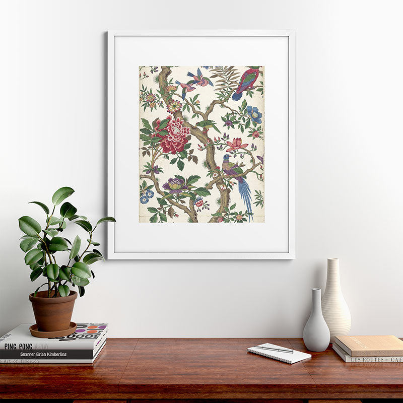 18th Century Chinoiserie Magpie Ivory Peony Garden Framed Art Print