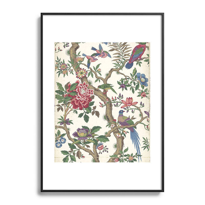 18th Century Chinoiserie Magpie Ivory Peony Garden Framed Art Print
