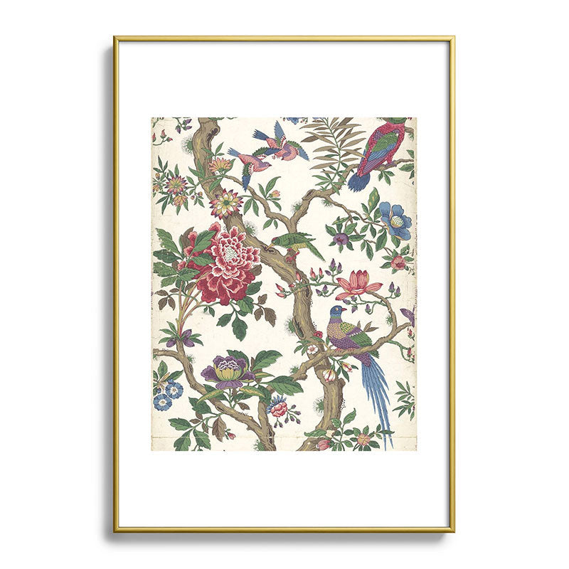 18th Century Chinoiserie Magpie Ivory Peony Garden Framed Art Print