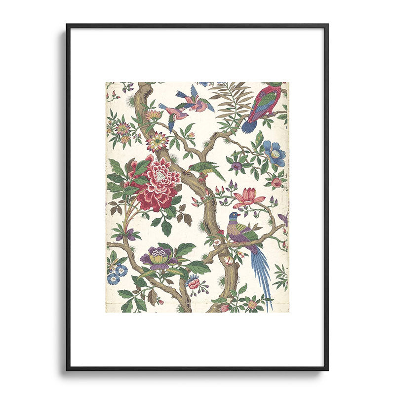 18th Century Chinoiserie Magpie Ivory Peony Garden Framed Art Print