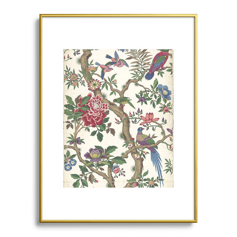 18th Century Chinoiserie Magpie Ivory Peony Garden Framed Art Print
