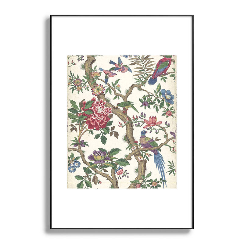 18th Century Chinoiserie Magpie Ivory Peony Garden Framed Art Print