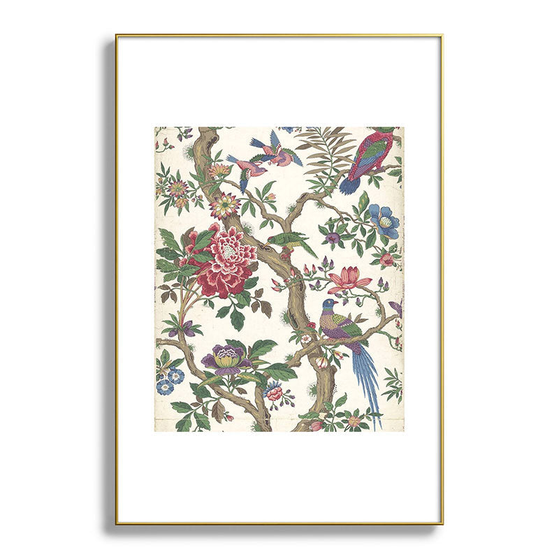 18th Century Chinoiserie Magpie Ivory Peony Garden Framed Art Print