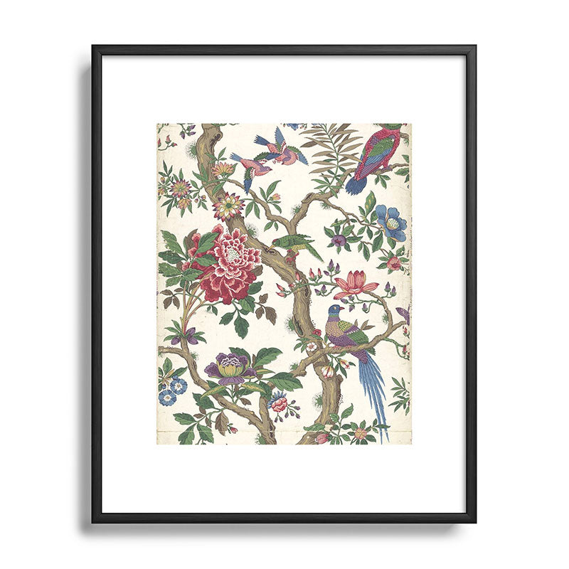 18th Century Chinoiserie Magpie Ivory Peony Garden Framed Art Print