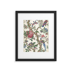 18th Century Chinoiserie Magpie Ivory Peony Garden Framed Art Print