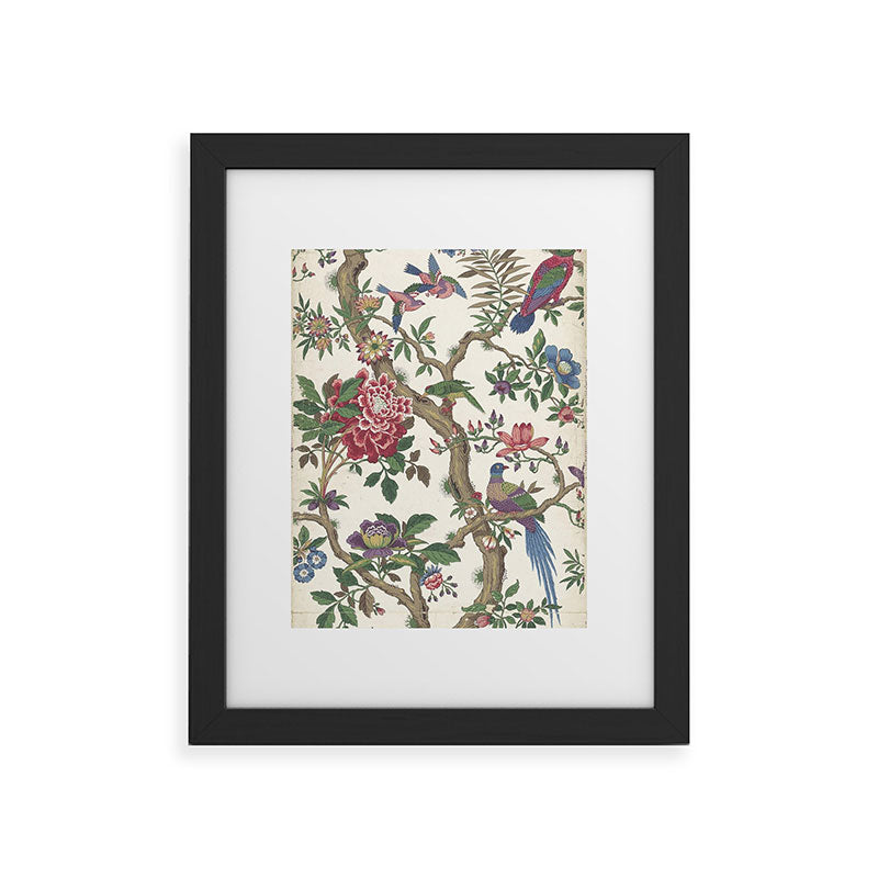 18th Century Chinoiserie Magpie Ivory Peony Garden Framed Art Print