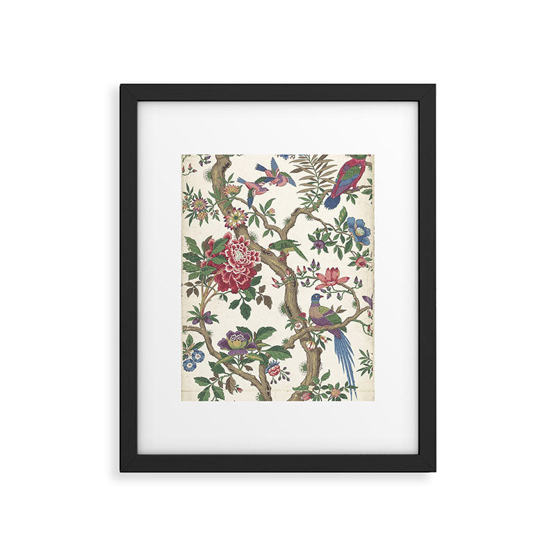 18th Century Chinoiserie Magpie Ivory Peony Garden Framed Art Print
