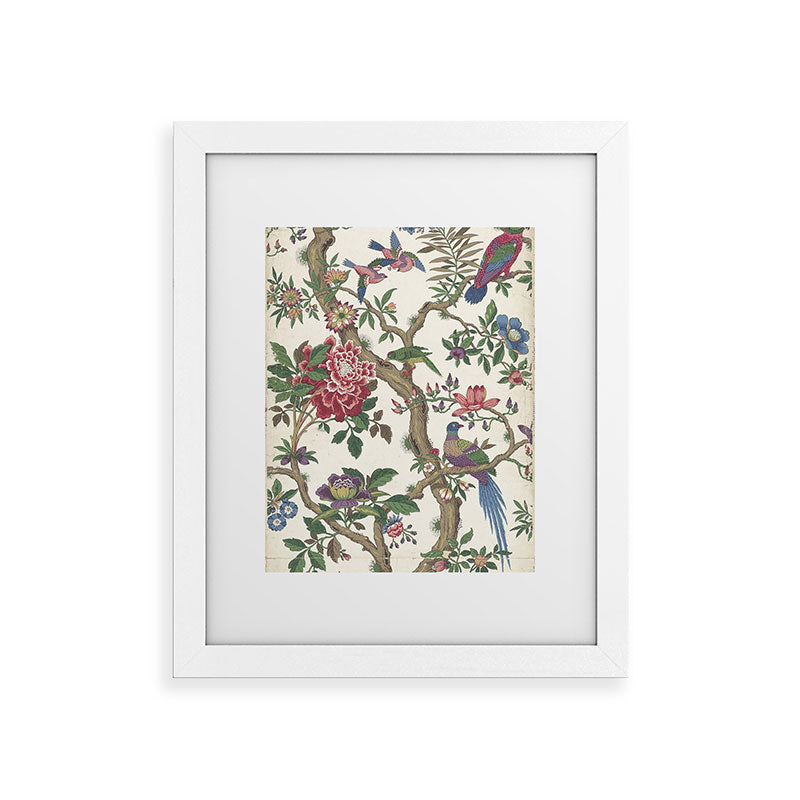 18th Century Chinoiserie Magpie Ivory Peony Garden Framed Art Print