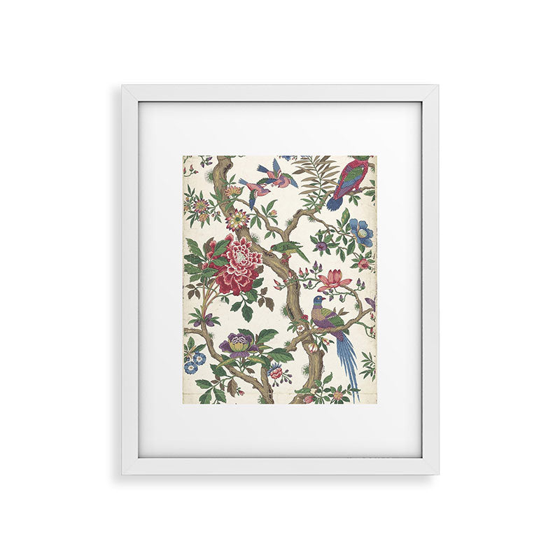 18th Century Chinoiserie Magpie Ivory Peony Garden Framed Art Print