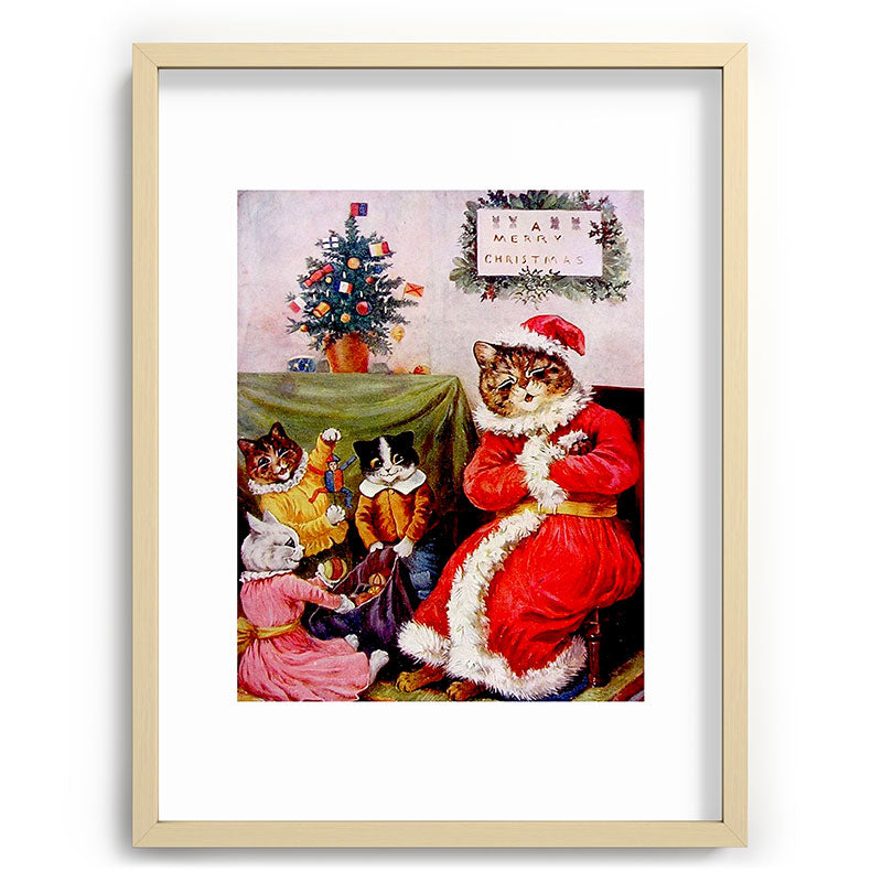 A Merry Christmas' Vintage Cat Art by Louis Wain Framed Art Print