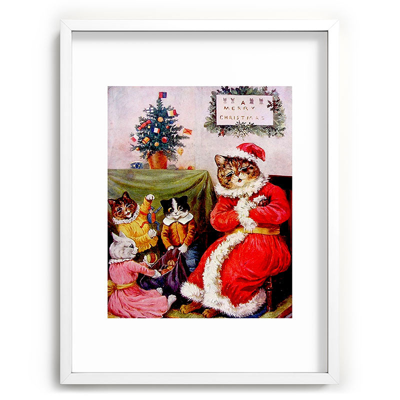 A Merry Christmas' Vintage Cat Art by Louis Wain Framed Art Print