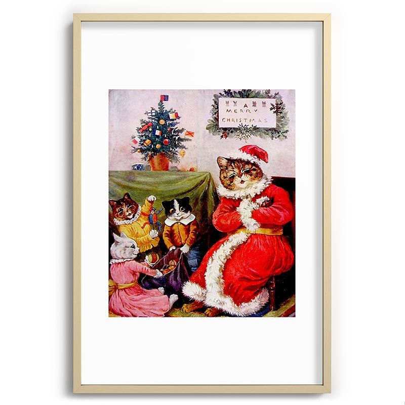 A Merry Christmas' Vintage Cat Art by Louis Wain Framed Art Print