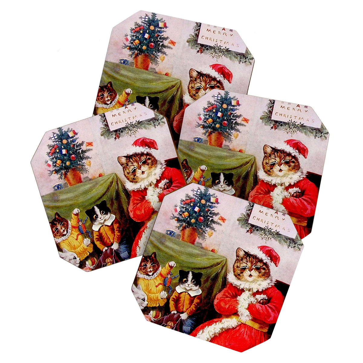 A Merry Christmas' Vintage Cat Art by Louis Wain Coaster