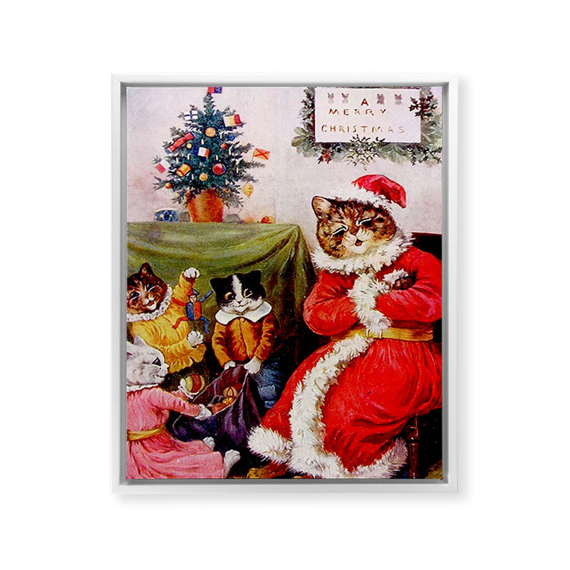 A Merry Christmas' Vintage Cat Art by Louis Wain Framed Canvas Print