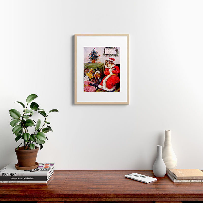A Merry Christmas' Vintage Cat Art by Louis Wain Framed Art Print
