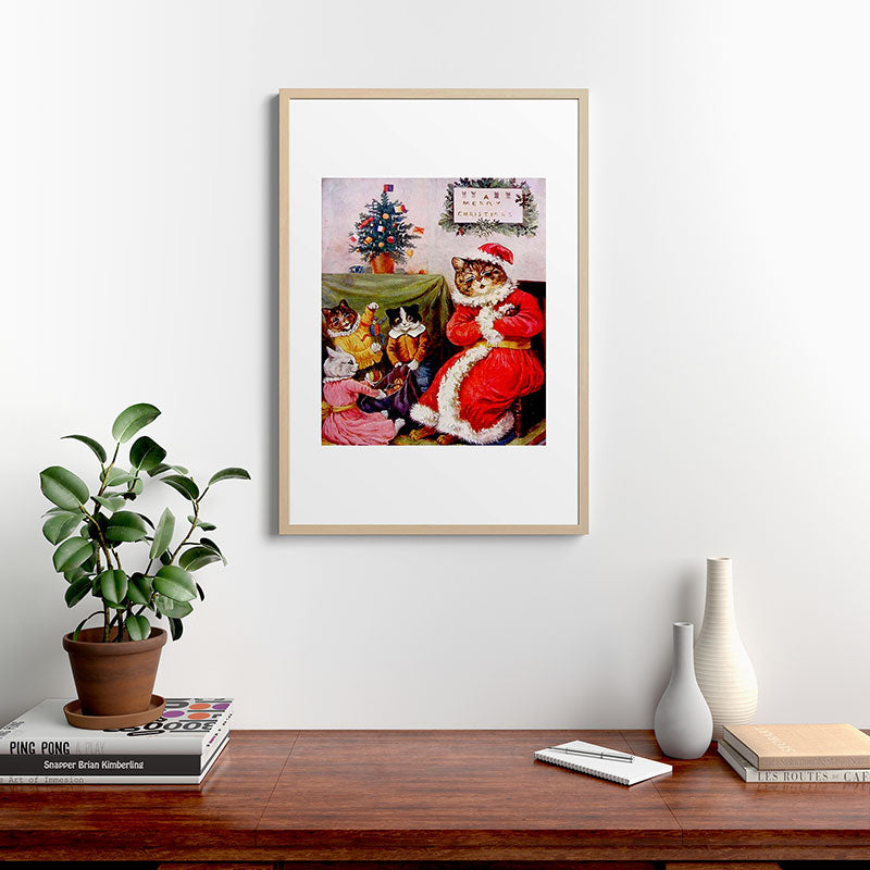 A Merry Christmas' Vintage Cat Art by Louis Wain Framed Art Print