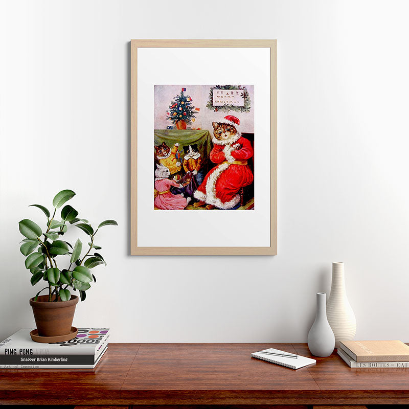 A Merry Christmas' Vintage Cat Art by Louis Wain Framed Art Print