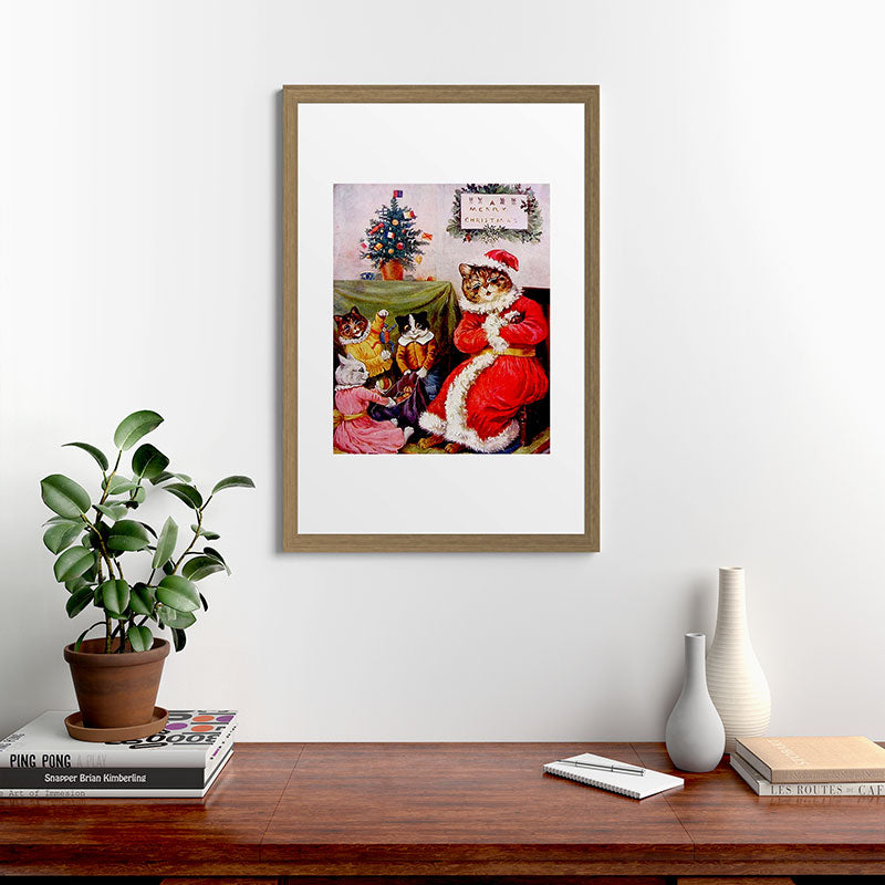 A Merry Christmas' Vintage Cat Art by Louis Wain Framed Art Print