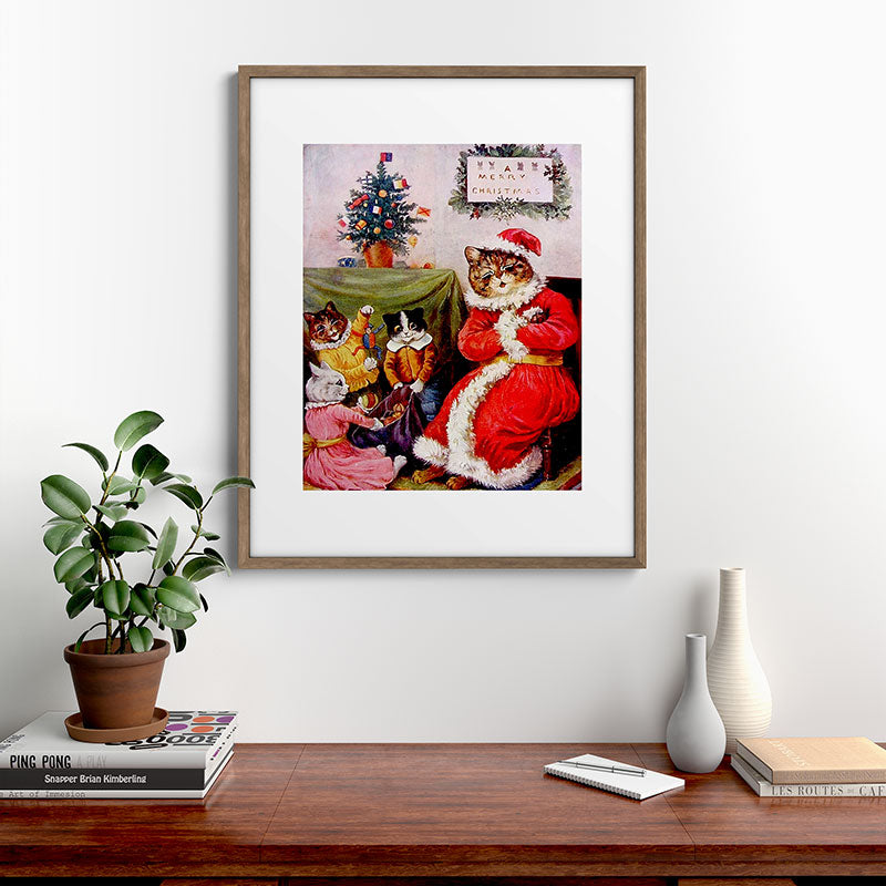 A Merry Christmas' Vintage Cat Art by Louis Wain Framed Art Print