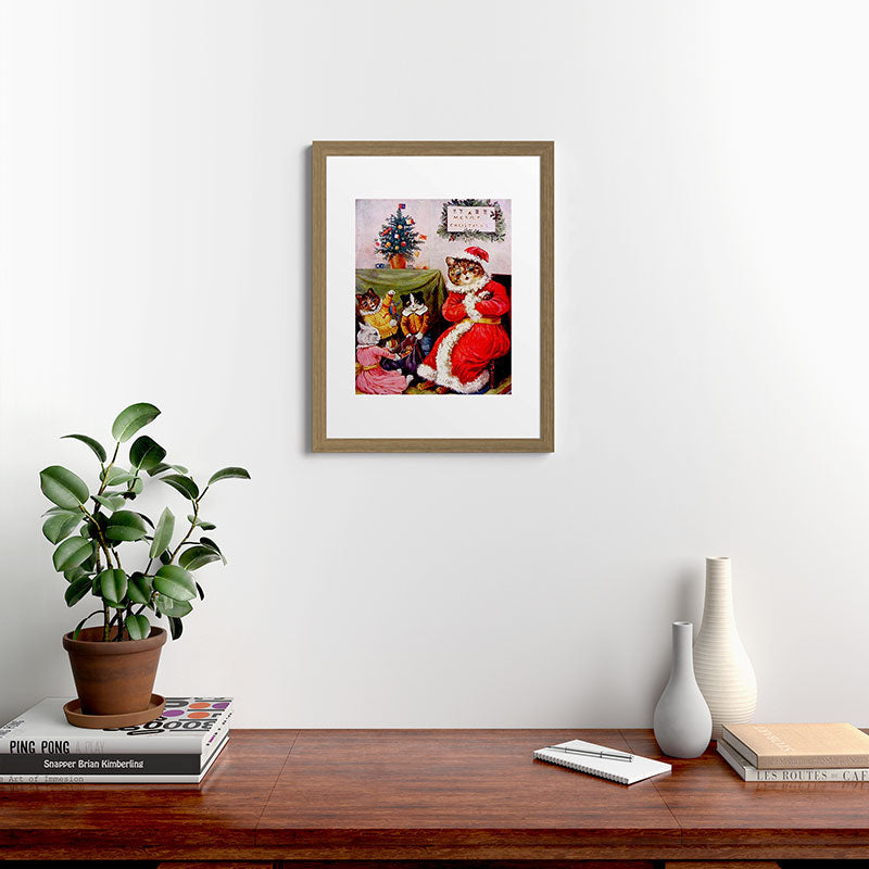A Merry Christmas' Vintage Cat Art by Louis Wain Framed Art Print