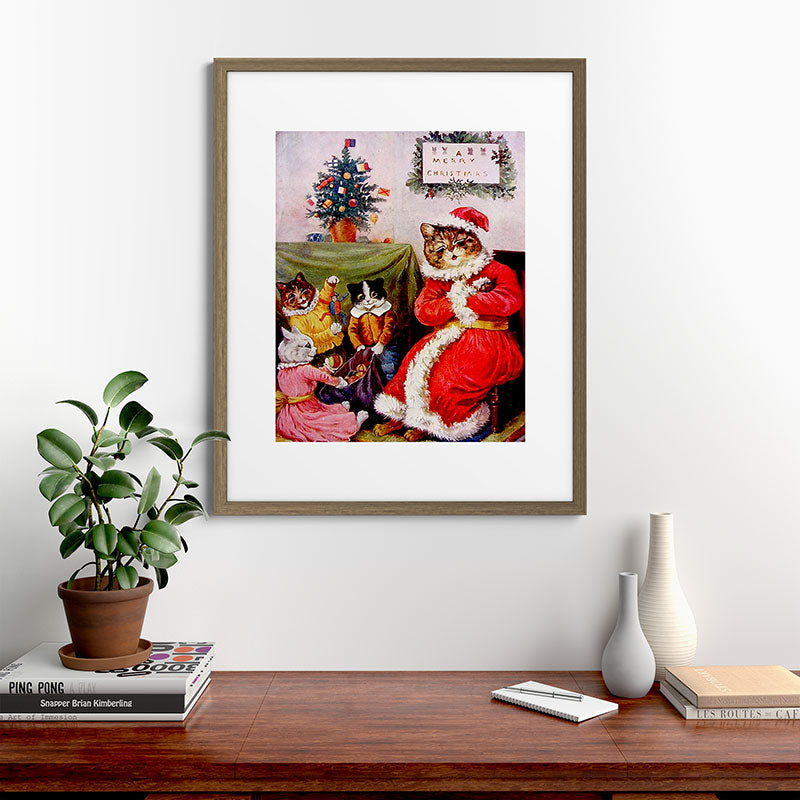A Merry Christmas' Vintage Cat Art by Louis Wain Framed Art Print