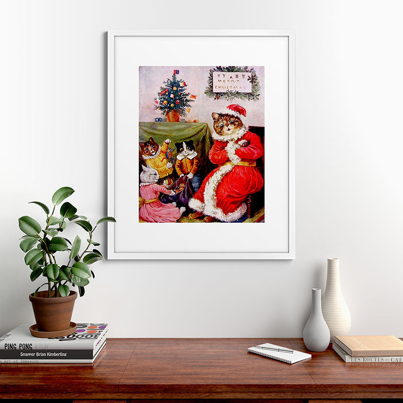A Merry Christmas' Vintage Cat Art by Louis Wain Framed Art Print