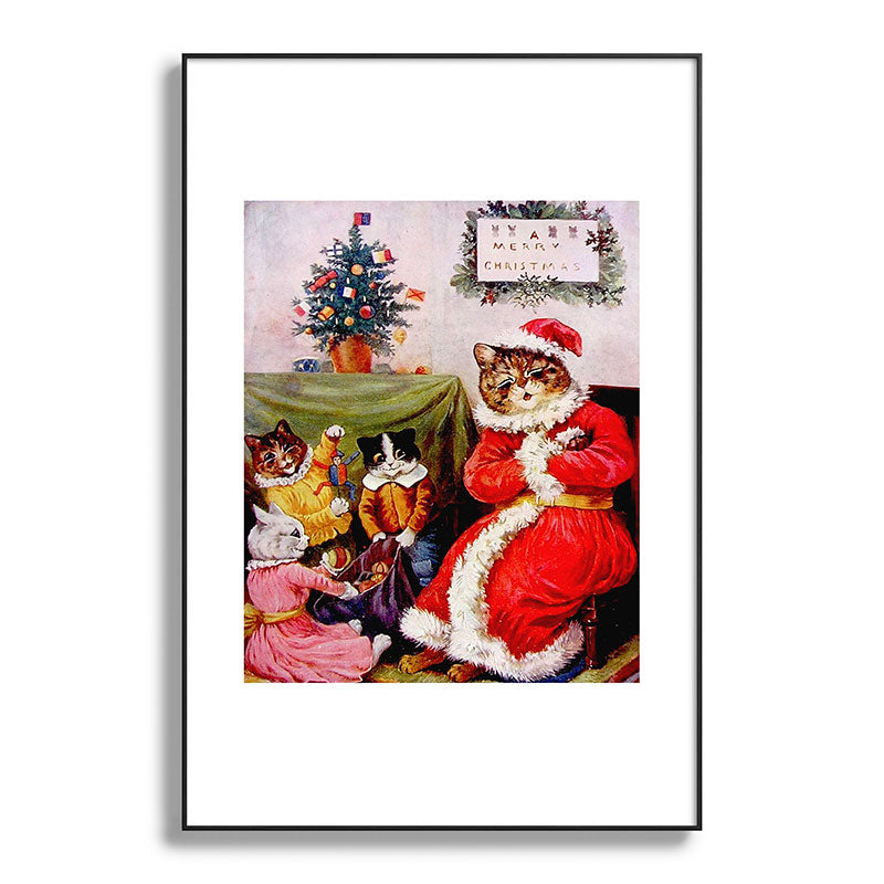A Merry Christmas' Vintage Cat Art by Louis Wain Framed Art Print