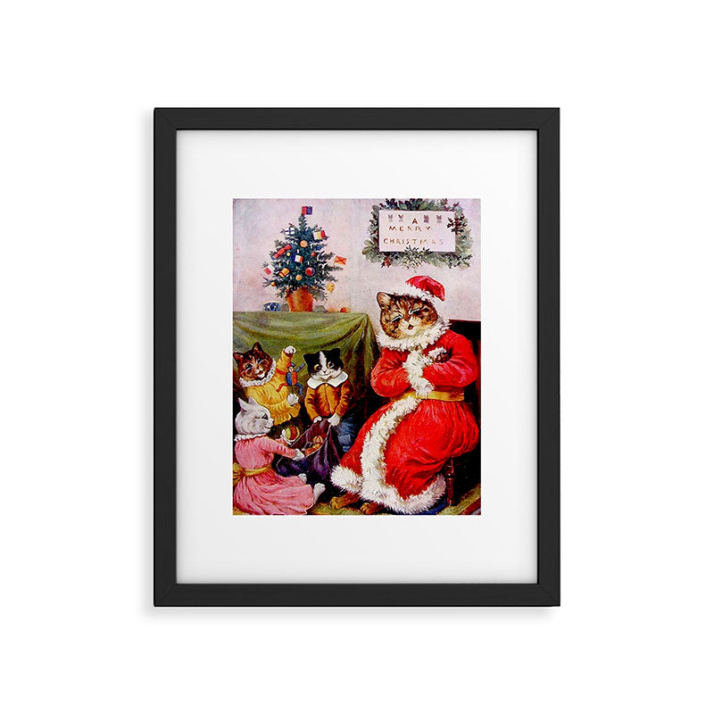 A Merry Christmas' Vintage Cat Art by Louis Wain Framed Art Print