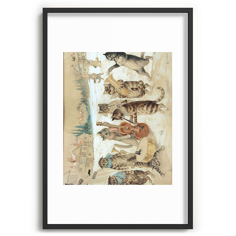 Carol Singing Cats' Funny Vintage Christmas Louis Wain Framed Art Print