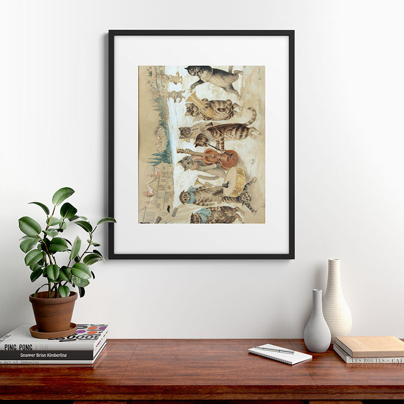Carol Singing Cats' Funny Vintage Christmas Louis Wain Framed Art Print
