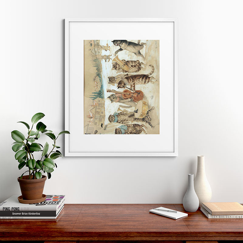 Carol Singing Cats' Funny Vintage Christmas Louis Wain Framed Art Print