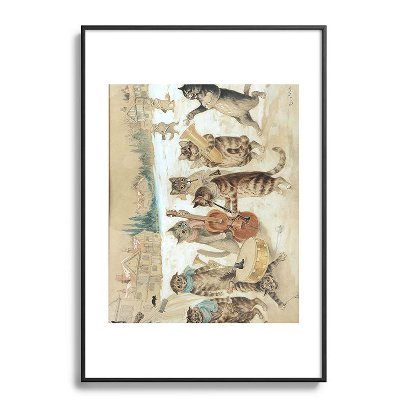 Carol Singing Cats' Funny Vintage Christmas Louis Wain Framed Art Print
