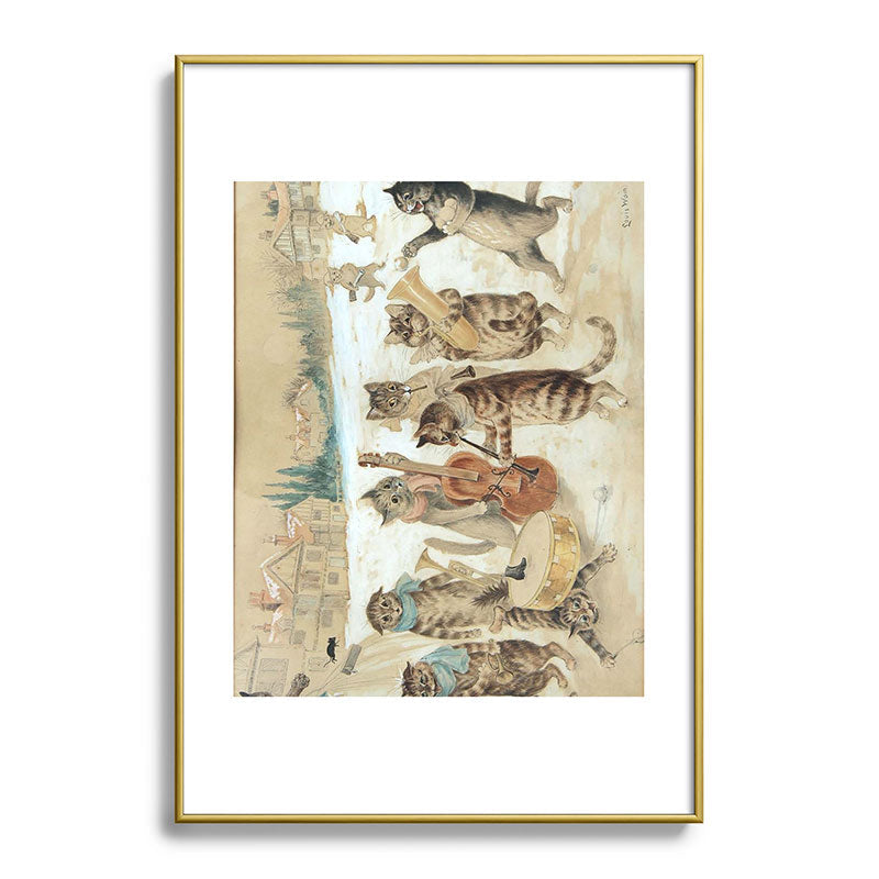 Carol Singing Cats' Funny Vintage Christmas Louis Wain Framed Art Print