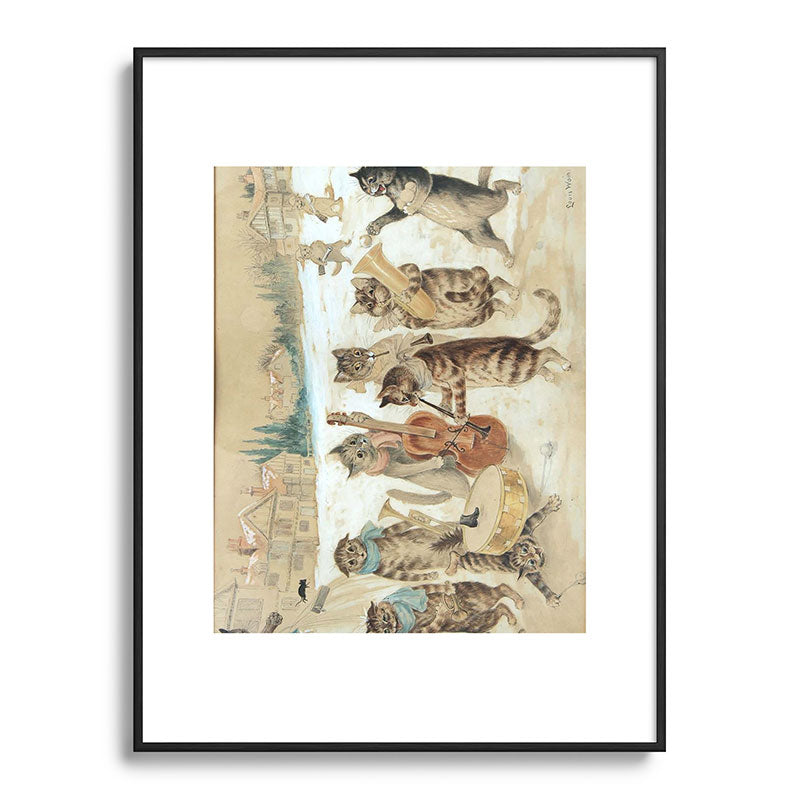 Carol Singing Cats' Funny Vintage Christmas Louis Wain Framed Art Print