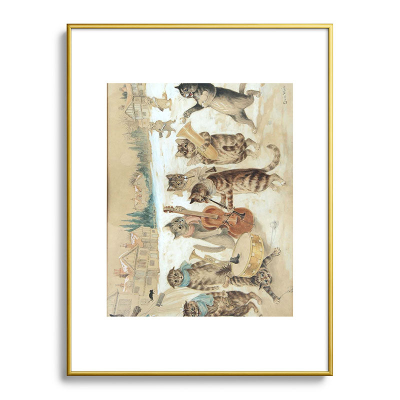 Carol Singing Cats' Funny Vintage Christmas Louis Wain Framed Art Print