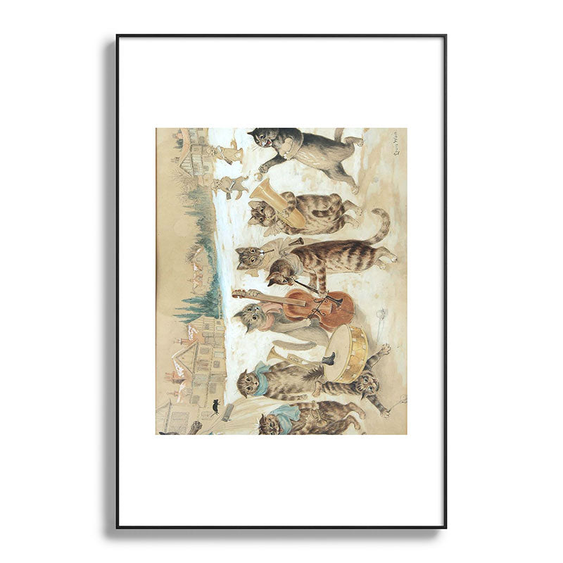 Carol Singing Cats' Funny Vintage Christmas Louis Wain Framed Art Print