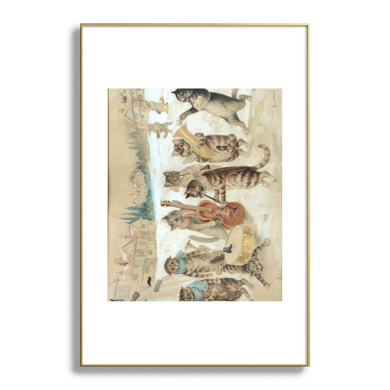 Carol Singing Cats' Funny Vintage Christmas Louis Wain Framed Art Print