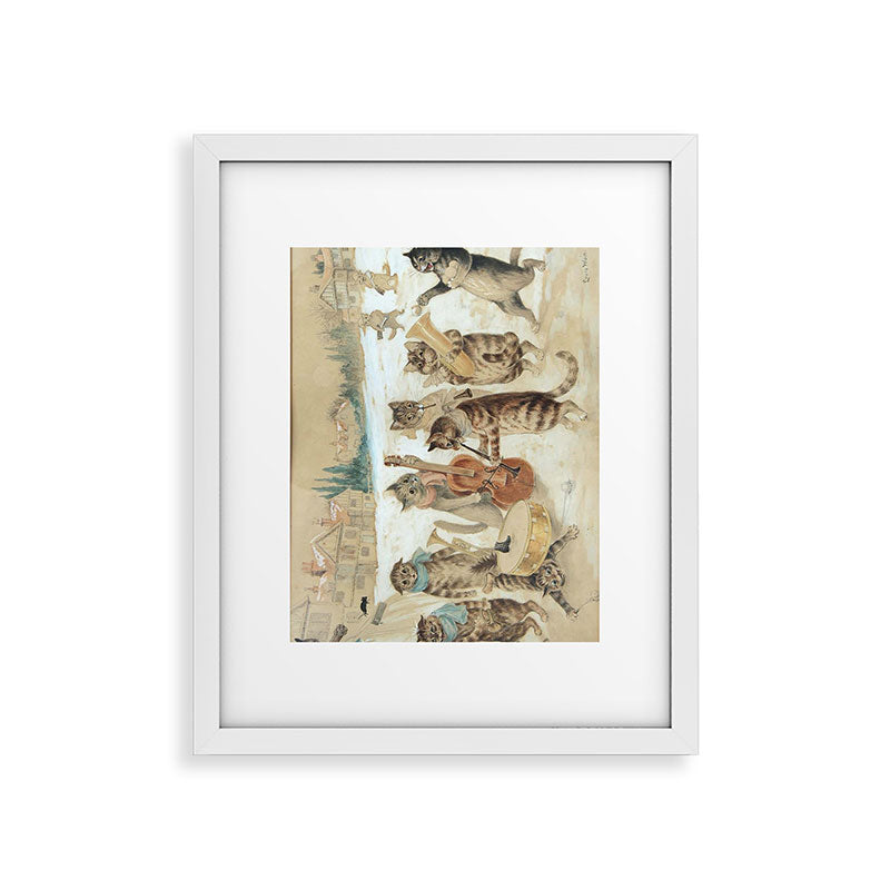 Carol Singing Cats' Funny Vintage Christmas Louis Wain Framed Art Print