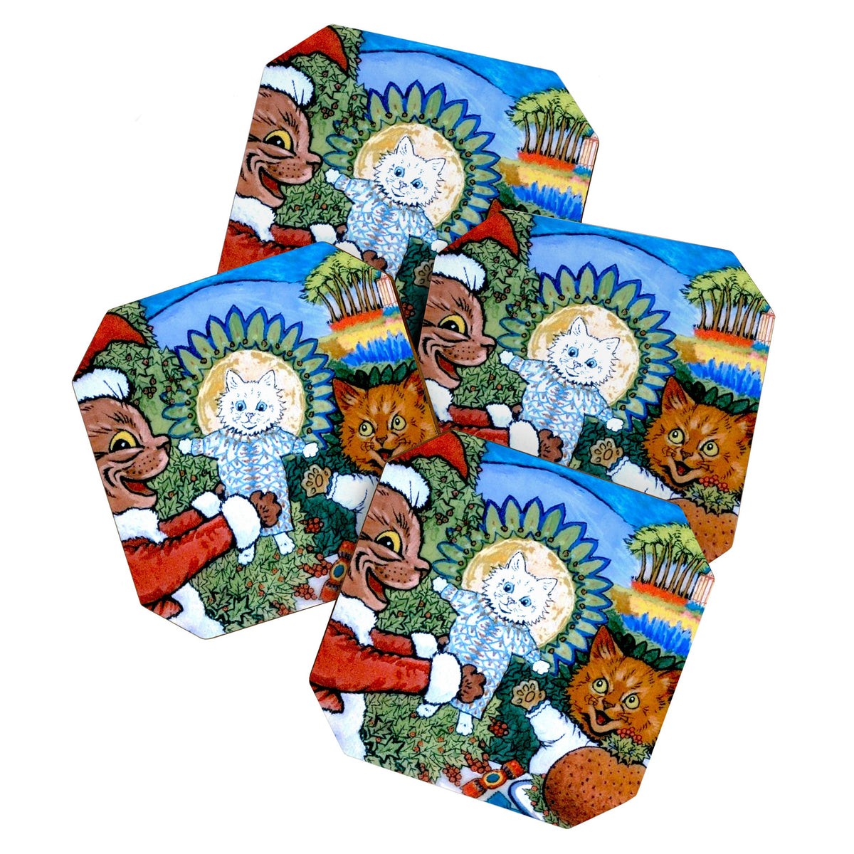 Christmas Gift' Louis Wain Vintage Cat Coaster
