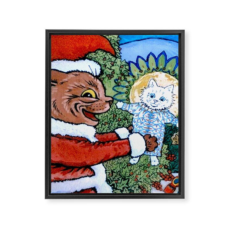 Christmas Gift' Louis Wain Vintage Cat Framed Canvas Print
