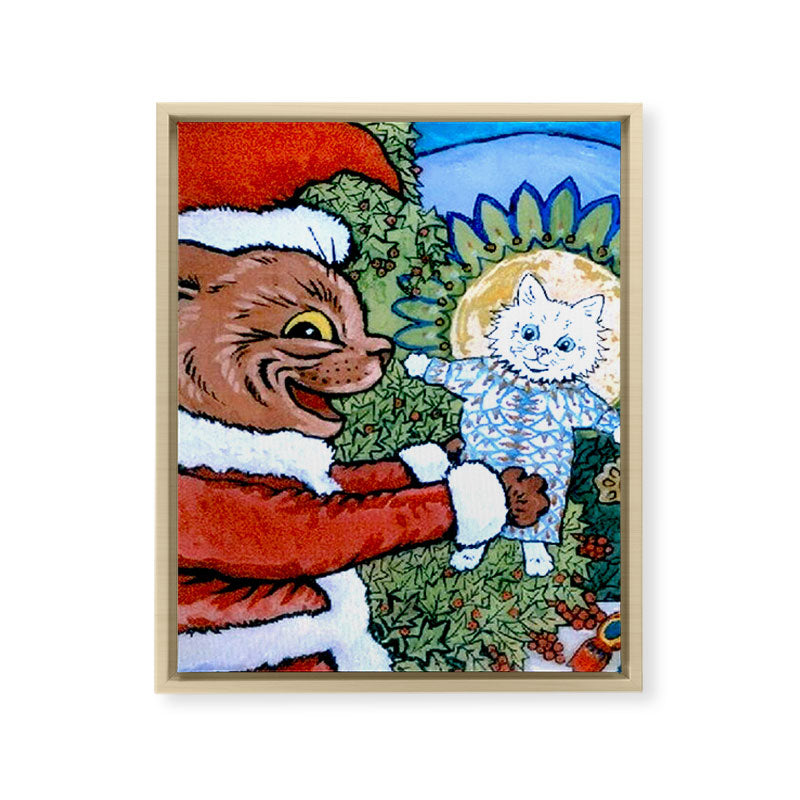 Christmas Gift' Louis Wain Vintage Cat Framed Canvas Print
