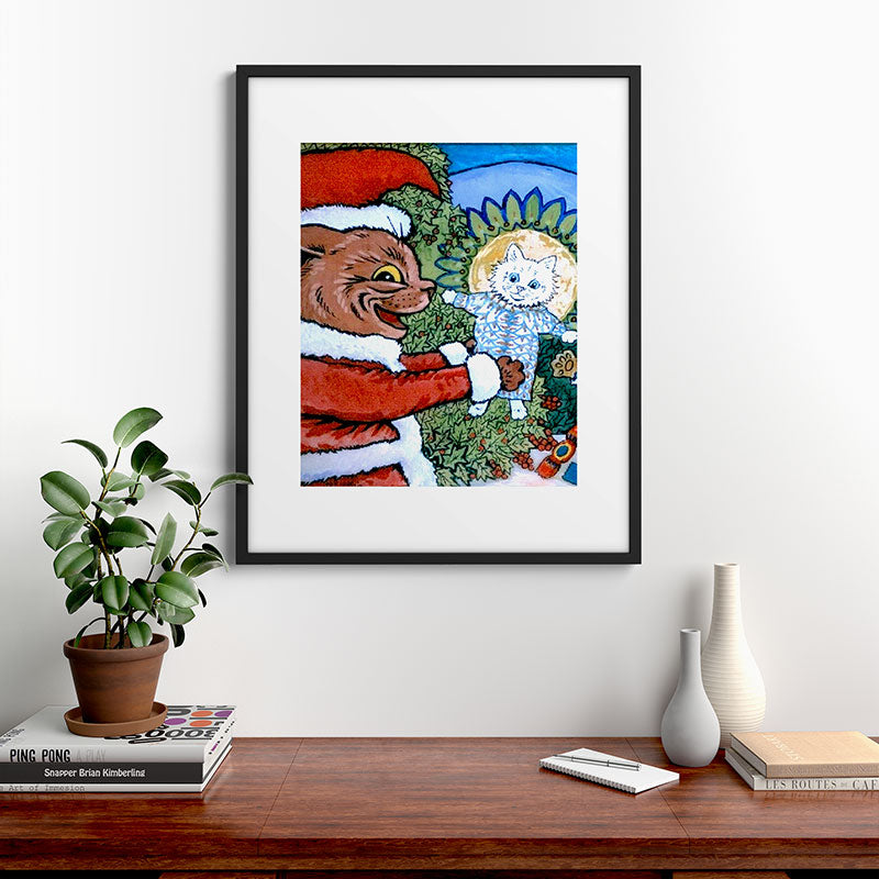 Christmas Gift' Louis Wain Vintage Cat Framed Art Print